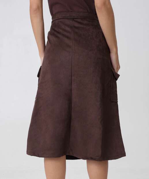 Saia Feminina Suede Midi Evasê Cargo Marisa
