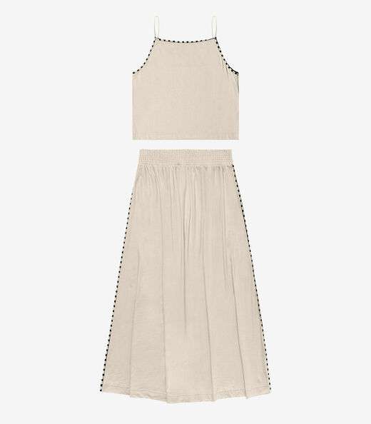 Conjunto Feminino Blusa Com Saia Midi Endless Bege