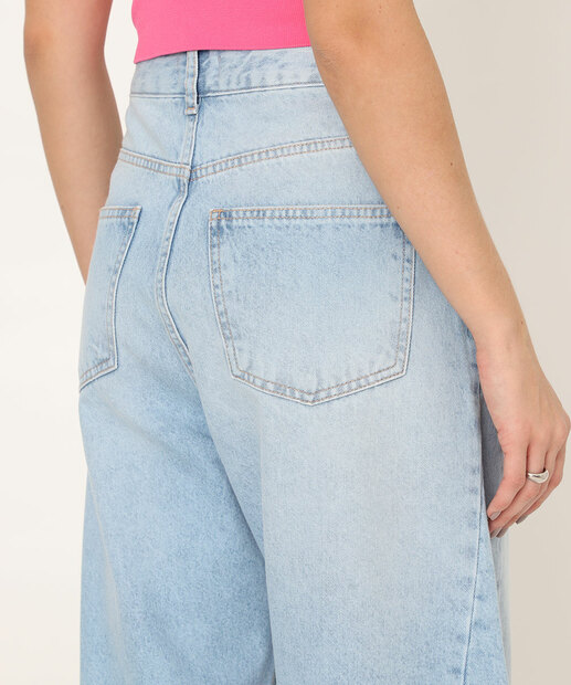 Calça Jeans Barrel Feminina Bolsos Marisa Azul
