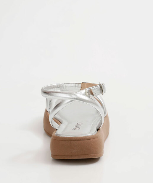 Sandália Flatform Feminina Metalizada Via Uno