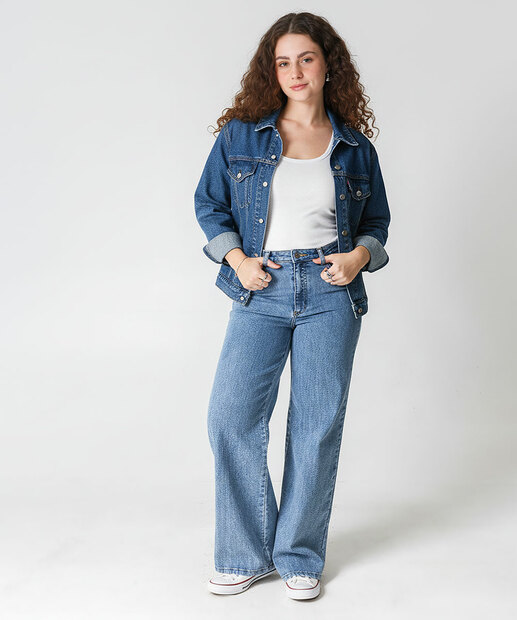 Image_Calça Feminina Wide Leg Petit Jeans Marmorizada Marisa Azul