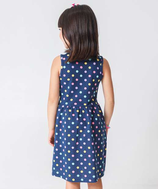 Vestido Infantil Poá Sem Manga Azul Marisa Tam 4 a 10