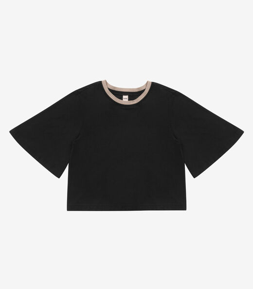 Camiseta Feminina Meia Malha Manga Fluída Rovitex Preto