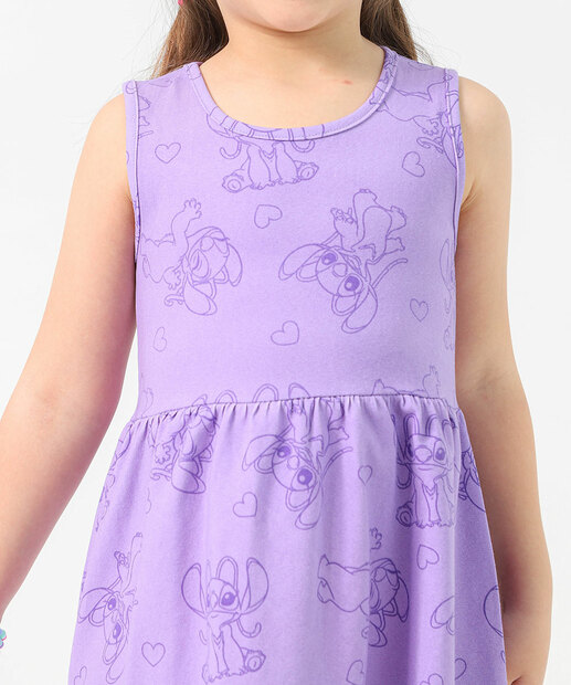 Vestido Infantil Estampa Stitch Tam 4 a 10 Lilás