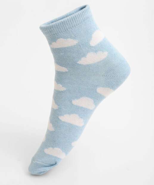 Meia Cano Longo Feminina Estampa Nuvem Marisa Azul