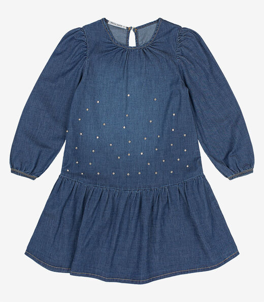 Vestido Infantil Manga Longa Jeans Trick Nick Azul