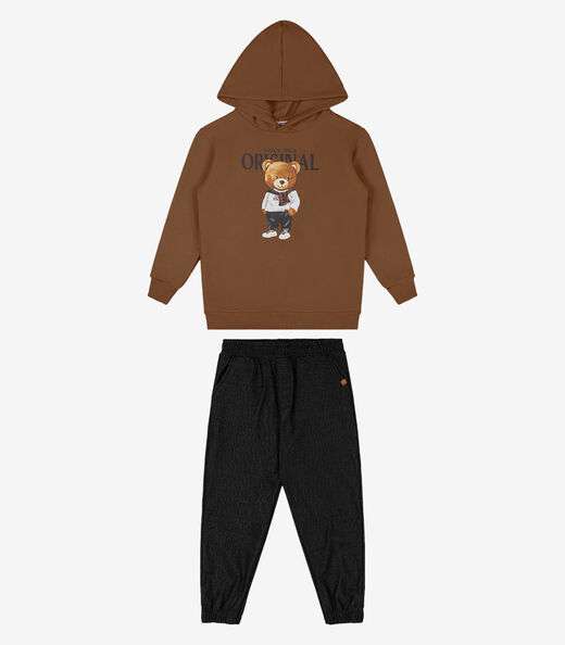 Conjunto Blusão Com Capuz e Calça Trick Nick Marrom