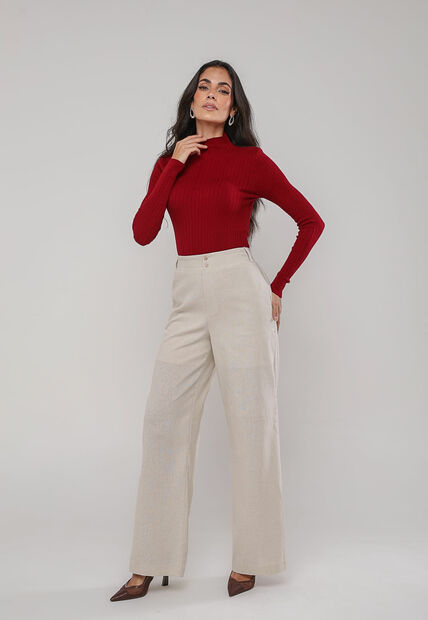 Blusa de Tricot Canelado Gola Alta Vermelho Salvatore