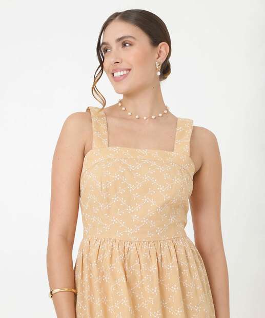 Vestido Feminino Midi Lastex Bordado Marisa