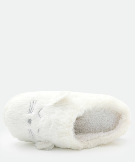 Pantufa Feminina Bordado Gato Orelhas Marisa Branco
