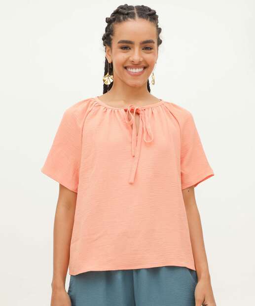 Blusa Feminina Tiras De Amarração Manga Curta Marisa