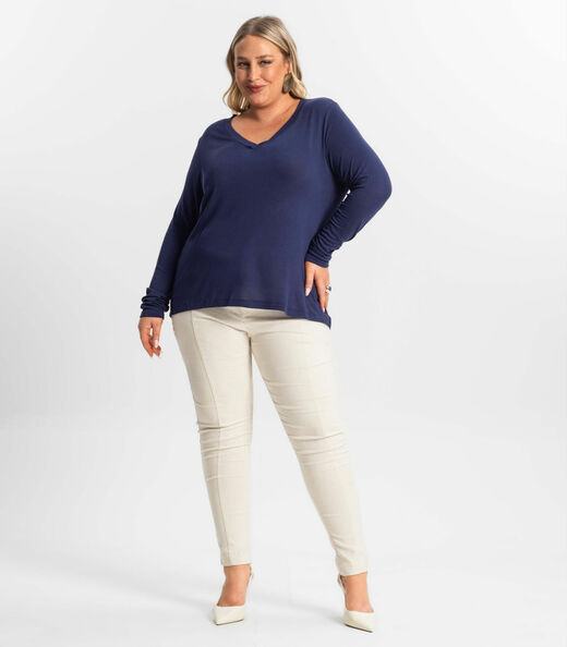 Blusa Manga Longa Visco Tricot Secret Glam Azul