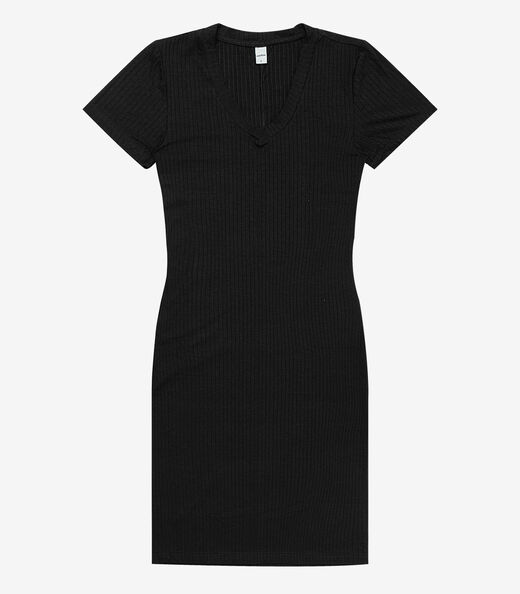 Vestido Feminino Em Ribana Canelada Rovitex Preto
