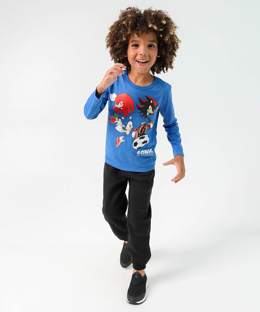 Camiseta Infantil Manga Longa Sonic E Amigos Tam 4 a 10 Azul