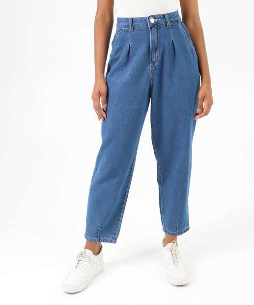Calça Slouchy Jeans Feminina Pregas Marisa Azul