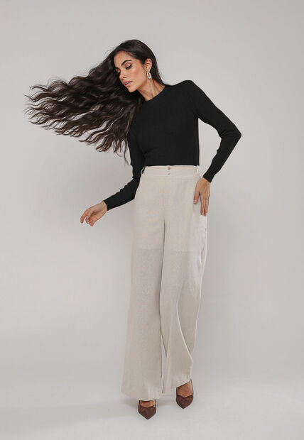 Blusa de Tricot Com Tramas Texturizada Preto Salvatore