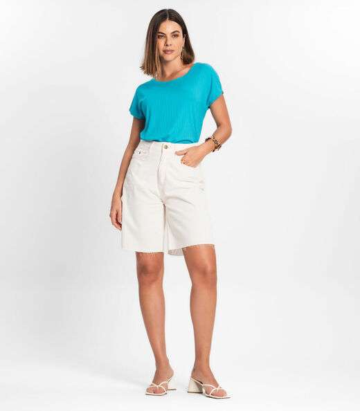 Blusa Feminina Ribana Canelada Básica Rovitex Azul