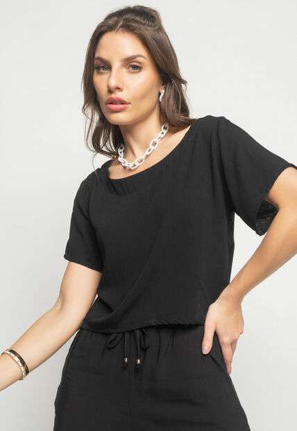 Cropped Gola Canoa Viscolinho Preto Salvatore Fashion