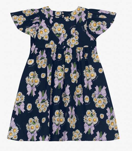 Vestido em Popeline Estampado Trick Nick Azul Marinho