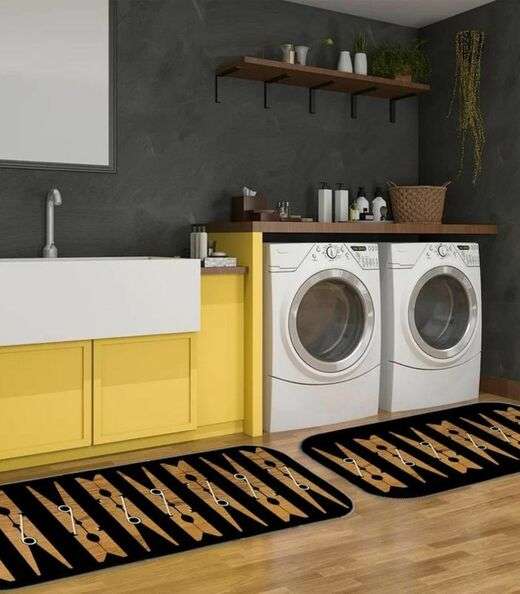 Jogo De Tapetes Para Lavanderia Wevans Preto