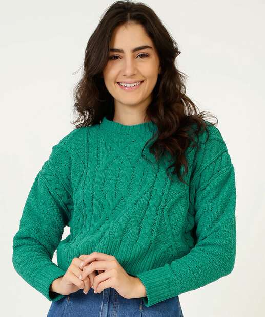 Suéter Feminino Cropped Chenille Textura Marisa
