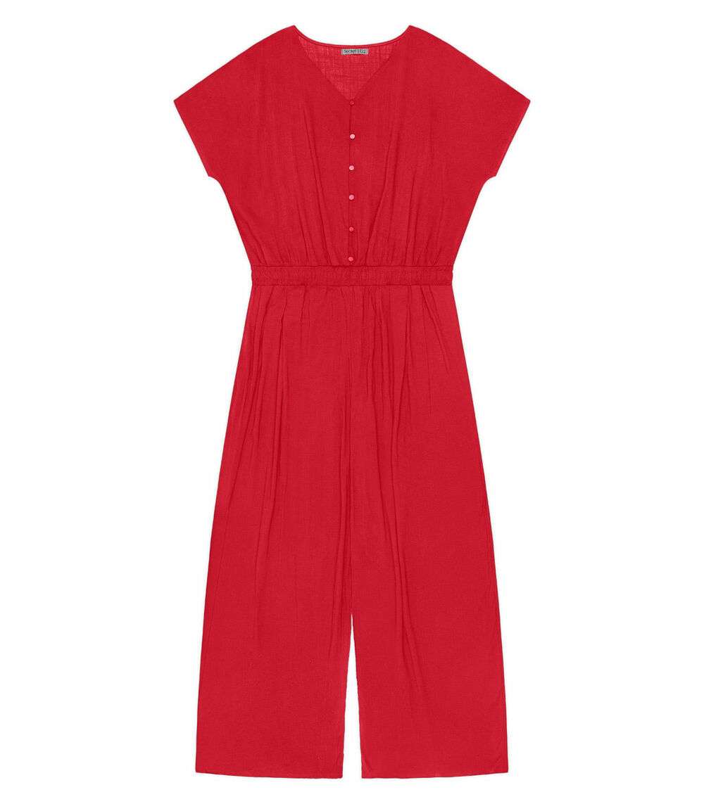 Macacão Plus Size Em Viscose Slub Secret Glam Vermelho | Marisa