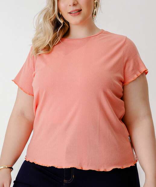 Blusa Plus Size Feminina Canelada Manga Curta Marisa