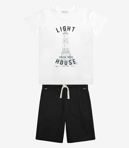 Conjunto Menina Camiseta Com Bermuda Trick Nick Branco
