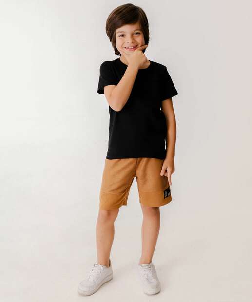 Camiseta Infantil Textura Bolso MR Tam 4 a 10