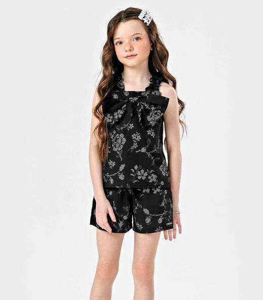 Conjunto Blusa E Shorts Popeline Floral Trick Nick Preto