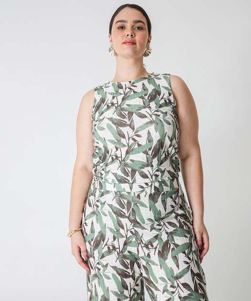 Blusa Plus Size Feminina Estampa Folhas Marisa Verde