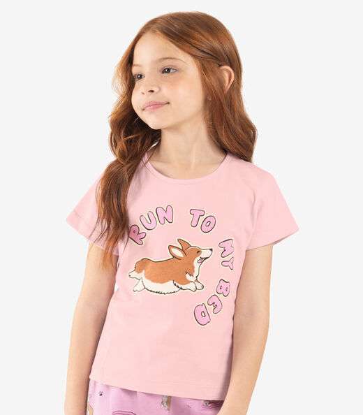 Pijama Infantil Feminino Meia Malha Rovi Kids Rosa