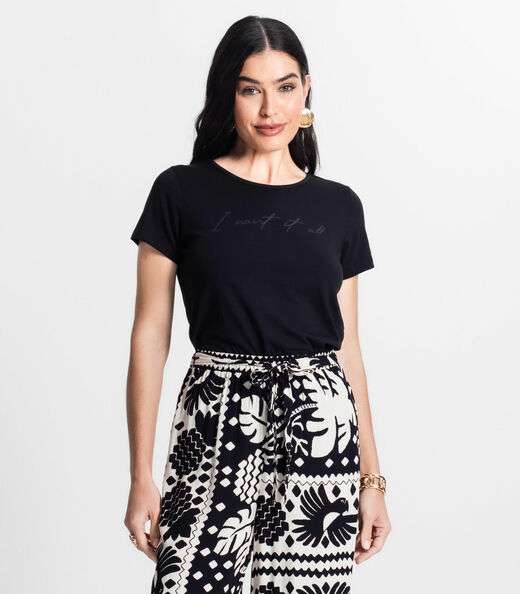 Blusa Feminina Manga Curta Preto