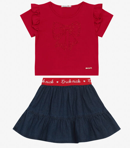 Conjunto Infantil Blusa Com Saia Trick Nick Vermelho