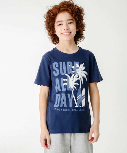 Camiseta Juvenil Estampa Surf Manga Curta MR Tam 10 a 16