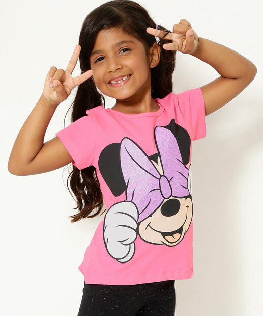 Camiseta Infantil Manga Curta Minnie Disney Tam 4 a 10 
