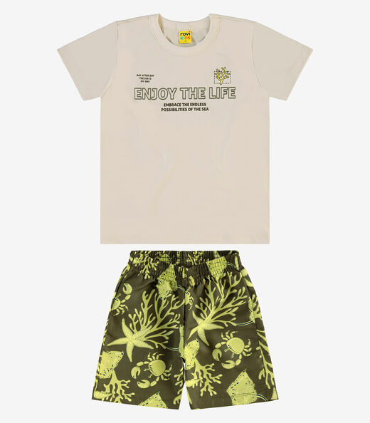 Image_Conjunto Infantil Camiseta Com Bermuda Rovi Kids Bege