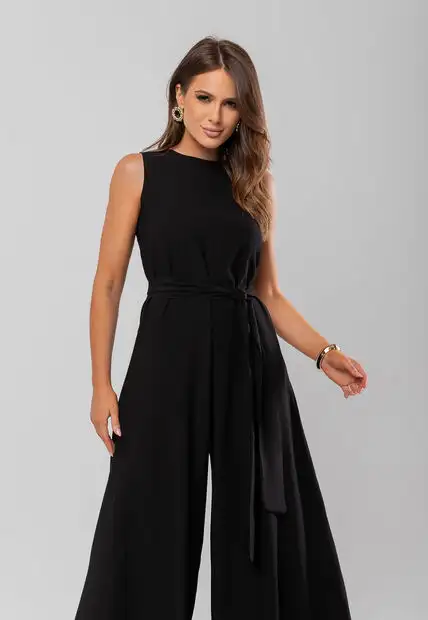 Macacão Regata Feminino Alfaiataria Pantalona Preto Salvatore Fashion