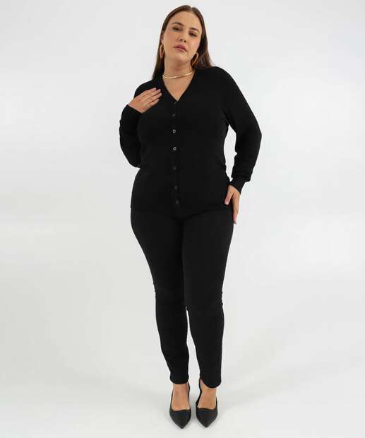 Cardigan Plus Size Feminino Tricô Marisa Preto