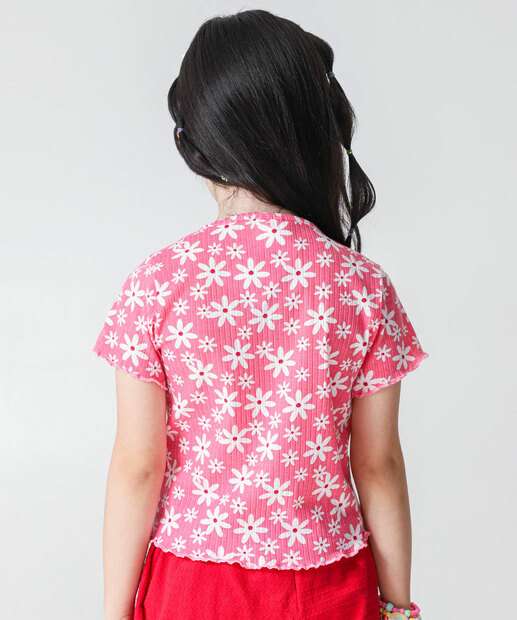 Blusa Infantil Canelada Flores Marisa Tam 4 a 10 Rosa