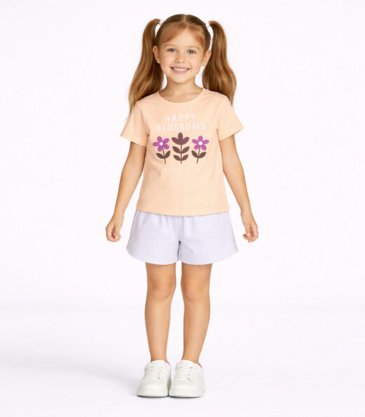 Conjunto Menina Short e Blusa Estampada Select Bege