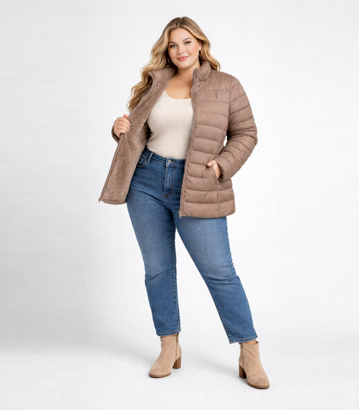 Jaqueta Feminina Plus Size Peluciada Sea Surf Bege
