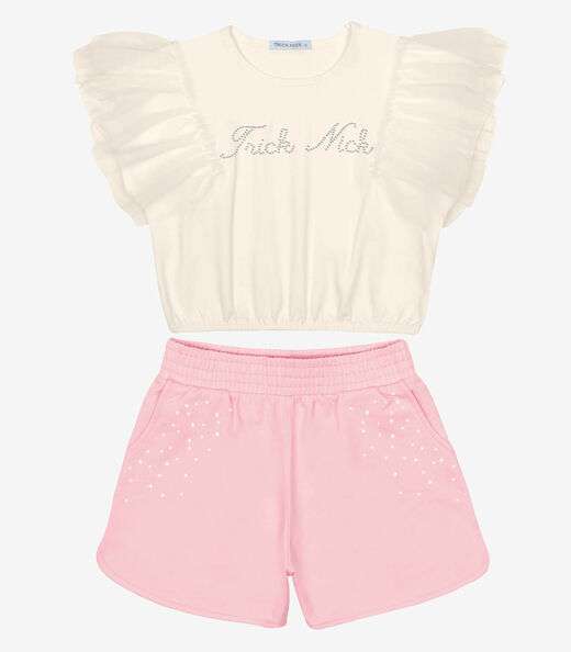 Conjunto Blusa Com Shorts Infantil Trick Nick Bege