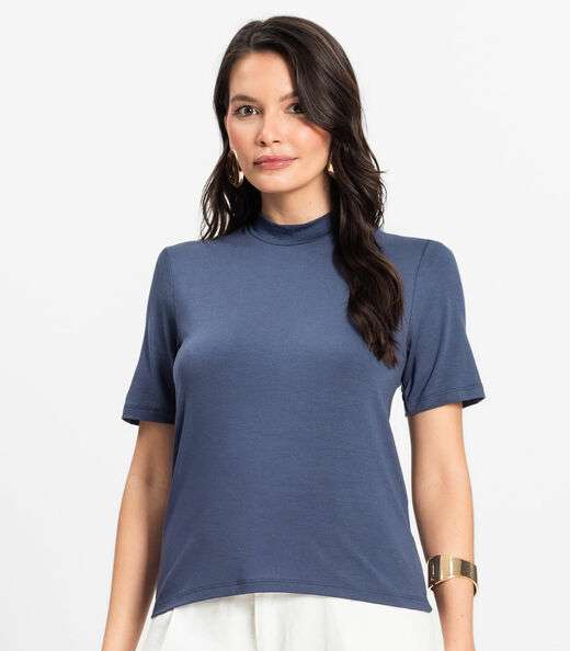 Blusa Feminina Básica em Malha Visco Rovitex Azul