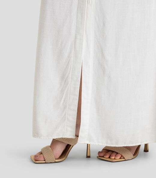 Vestido Longo Feminino em Tecido Linho Dianna Bege