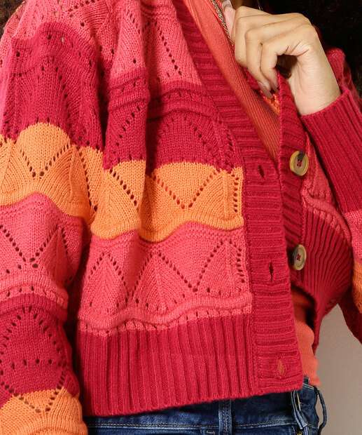 Cardigan Feminino Tricô Listras Marisa