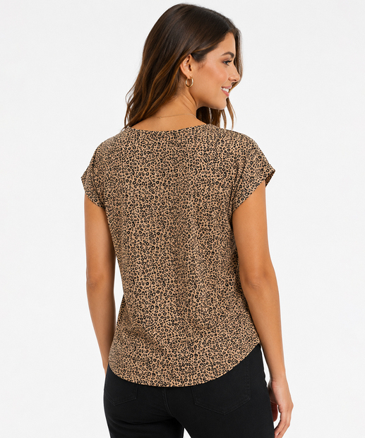 Blusa Feminina Recorte Animal Print Marisa Marrom