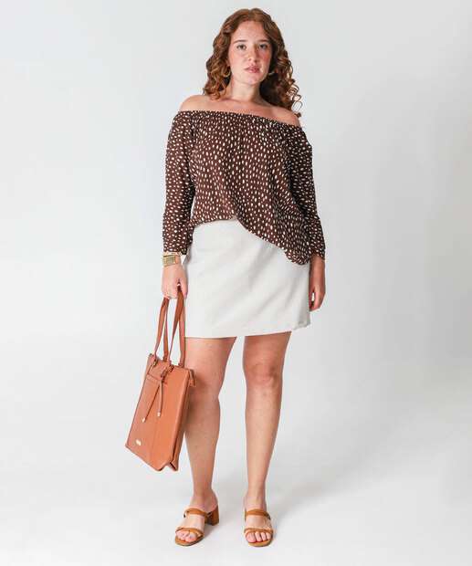 Blusa Ciganinha Plus Size Feminina Poá Marisa Marrom