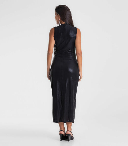 Vestido Midi Feminino Gola Dupla Dianna Preto