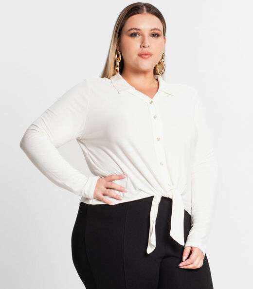 Camisa Feminina Plus Size Em Viscose Secret Glam Bege